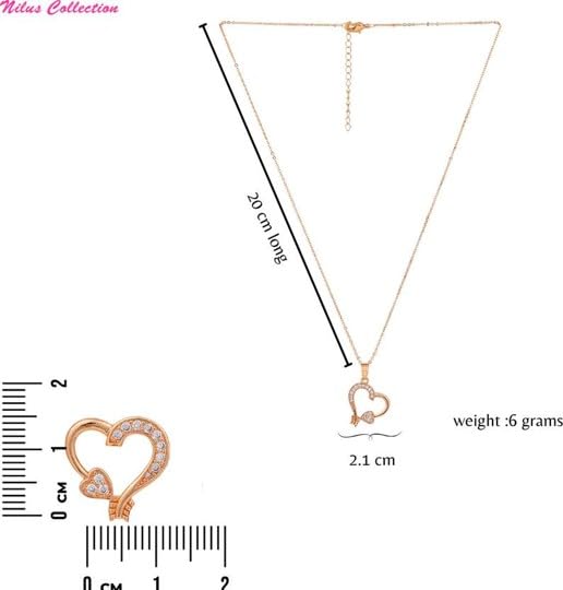 Image of Nilu's Collection American Diamond Rose Gold & Silver Plated Love Shaped Pendant Necklace Set with Chain & Stud Earring for Girls and Women