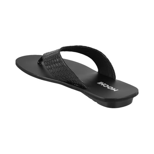 Image of Mochi Men's Black Synthetic Thong Flip Flops with Textured Woven Strap & PU Sole (UK 6 / EU 40)