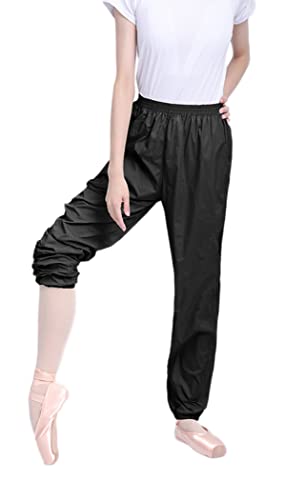 CRETUAO Pantalones de Baile Pantalones de Calentamiento de Ballet Pantalones Sueltos Pantalones de ruidón Suaves Delgados Pantalones de Gimnasia livianas,Negro,M