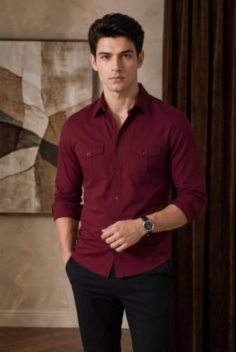 Image of Men's Double Flap Pocket | Regular Fit | Solid Spread Collar | Versatile Everyday Office Wear Comfortable |Stylish Design | Shirt