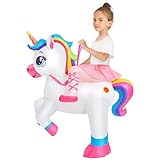 KOOY Inflatable Unicorn Costume Kid, Ride on Unicorn Costume Blow up for Child Size Halloween Costumes for Kids Party Girls