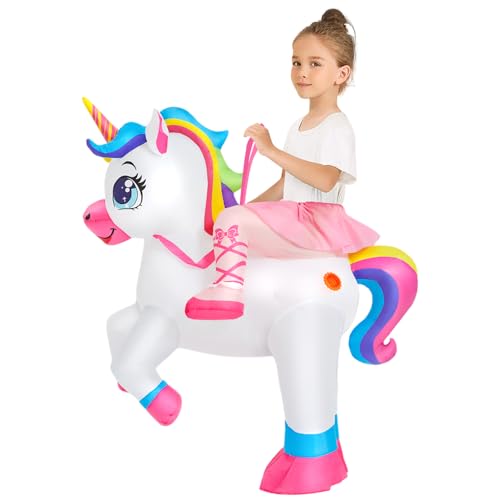 KOOY Inflatable Unicorn Costume Kid Ride on Unicorn Costume Blow up for Child Size Halloween Costumes for Kids Party Girls