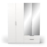 Couleur : blanc mat PEGANE Armoire 4 Portes Dont 2 avec Miroir 2 tiroirs Couleur Blanc Mat - Largeur 157,3 x Profondeur 51,1 x Hauteur 203 cm