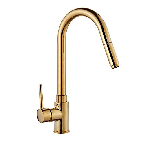 Mitigeur de cuisine doré eau chaude froide avec douchette rétractable