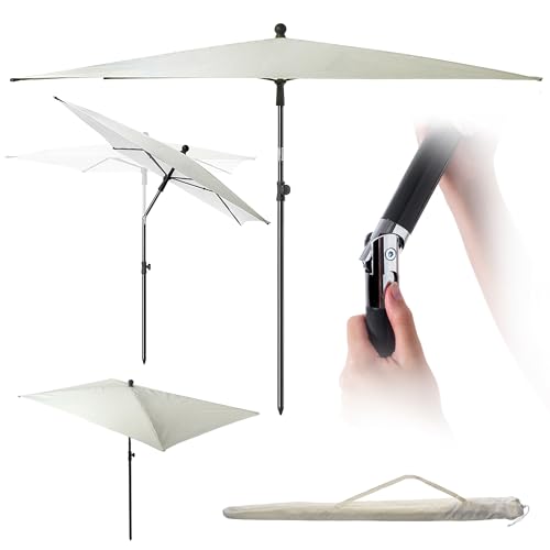 KADAX Parasol de balcon rectangulaire, 210 x 140 cm, réglable en hauteur, pour balcon et terrasse, parasol de terrasse pliable avec sac de transport, ecru,...