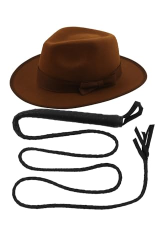 labreeze Adult Explorer Hat with Bull Whip Safari Jungle Adventure Fancy Dress Costume Accessories Set for Halloween Cosplay Indiana Jones Style & Themed Parties