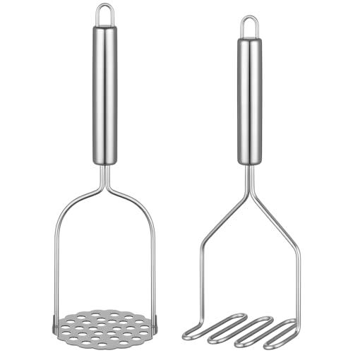 Maclia 2PCS Mashed Potato Masher - Stainless Steel Potato Smasher, Masher Kitchen Tools & Utensils for Avocado, Bean, Salad, Vegetables, Fruit, Food, Meat Smasher Tool for Ground Beef