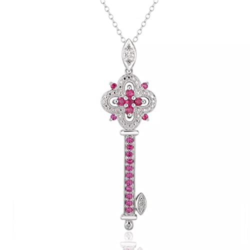 Collier clé en Rubis Naturel WZGWDC Pendentif Diamant en Argent 925