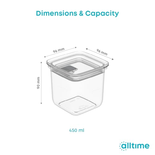 Image of All Time Modular Plastic Storage Container 450ml | Food Grade Kitchen Storage Jar with Silicone Gasket Lid | Airtight Multipurpose Container for Snacks, Dry Fruits & Pantry Storage - Transparent