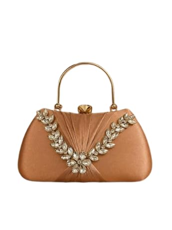 Crystal-Embellished Satin Evening Clutch, Champagne, Gold Metal Handle, for Weddings, Parties and Formal Occasions-image-31