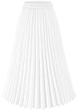 Basoteeuo Pleated Skirts for Women Midi Length Trendy Summer High Waisted A Line Elastic Waist Long Ladies Skirt White S