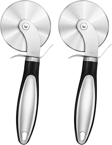 Pizza Cutter (2 Pcs), Classic Stainless Steel Pizza Cutter Wheel, Pizza Slicer Wheel with Comfort Handle and Thumb Guard Protection, Dishwasher Safe