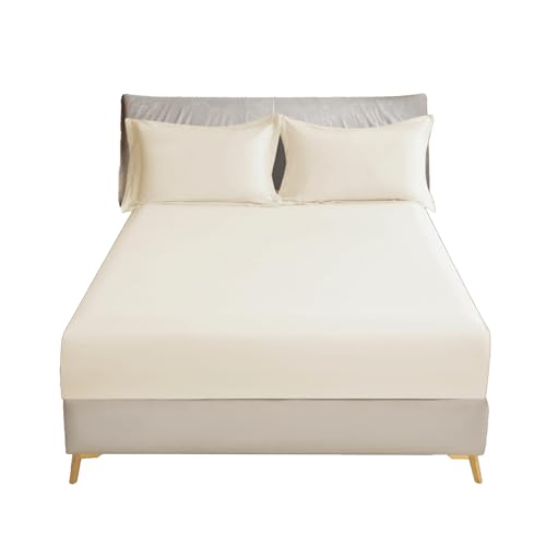 DONETELLA Bedding Fitted Sheet - Fits 200x200 Cm Bed For Super King Bed 3 Pcs (1 Fitted Sheet and 2 Pillowcases) - 35 Cm Deep Pocket - Solid Bed Sheet