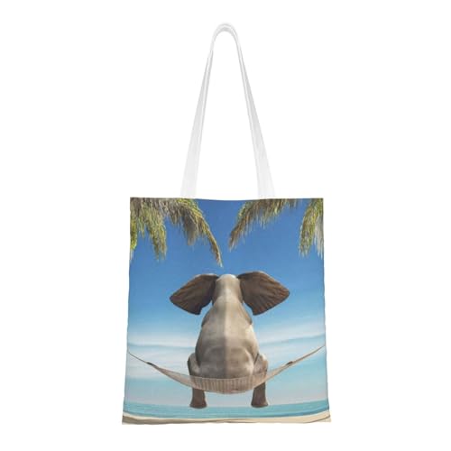 Bolsa de hombro unisex con diseño de elefantes tropicales, reutilizables, plegables, informales, elegantes, para compras, playa, viajes, trabajo y escuela, Columpio tropical Eleph, Talla única