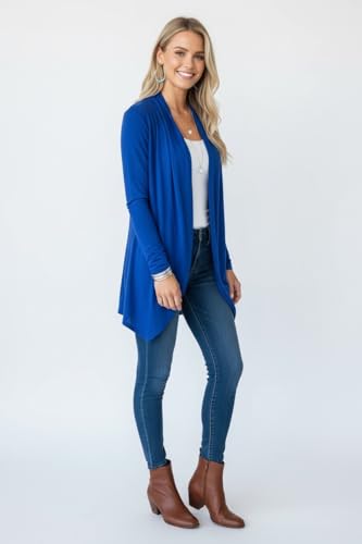 Image of ToBeInStyle Womens Open Front Long Sleeve Lightweight Asymmetrical Draped Cardigan with Side Pockets