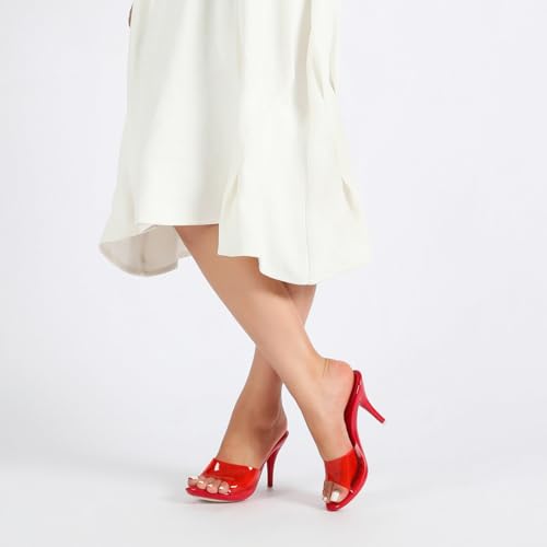 Image of LIURUIJIA Clear Heels For Women Sexy Slip On Open Toe High Heeled Dressy Sandals Comfortable Strappy Mules