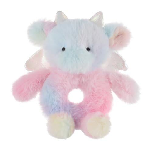 Apricot Lamb Colourful Dragon Soft Baby Rattle for Boys and Girls, Plush Stuffed Animal Rattle Toy Lovey for The Newborn, 0-3 Months, 0-6 Months and Above