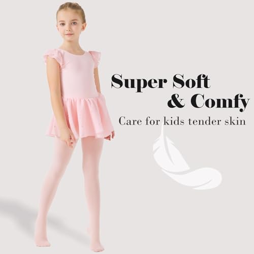 CozyWow 80 Denier Girls Tights with Full Footed, School Ballet Dance Tights for Kids from 4T to 12T,Soft&Opaque4