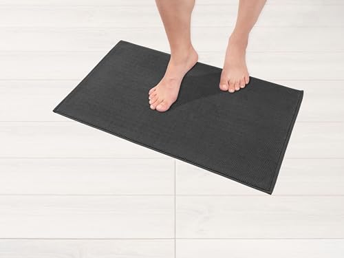 Hammetex Alfombra de baño antideslizante 100% algodón, 43x61 cm Alfombrilla de baño para cuarto de baño y WC, absorbente, secado rápido, lavable, color antracita