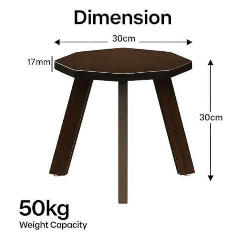 Image of SBF Furniture Mini Hexagonal Side Table, 30cm Matte Finish, Modern Minimalist Design, 3 Angled Legs (Brown2)