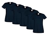  Fruit of the Loom Damen Valueweight Lady T-Shirt, Blau (Blue 33), Medium (5er Pack)