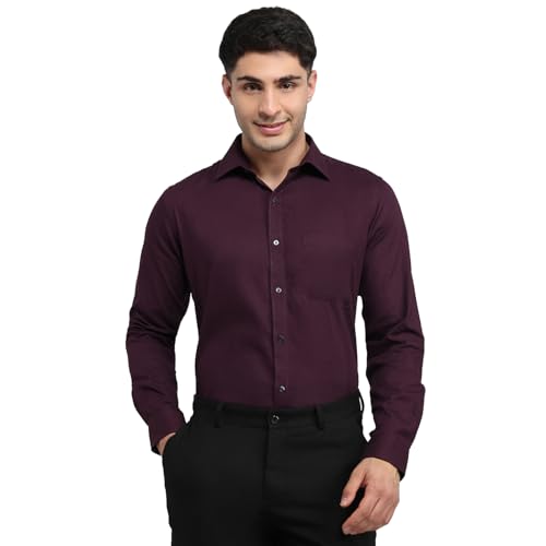 Image of Raymond Men Slim Fit Solid Pattern Pure Cotton Semi Cutaway Collar Full Sleeve Formal Shirt