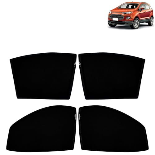 Image of KINGSWAY Car Sun Shade Curtains Only Compatible with Ford Ecosport (2012 to 2016) | Z-Black Fix-Type (Non-Magnetic) | UV & Heat Protection | Pack of 4 Pcs