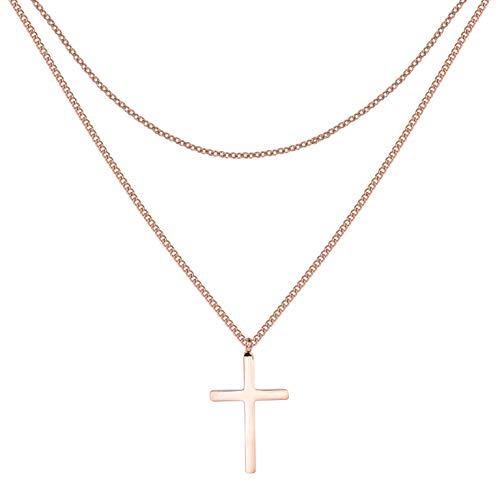 Happiness Boutique Damen Kreuz Kette in Rosegold | Zarte Mehrreihige Kette mit Kreuz Anhänger Edelstahlschmuck Cover
