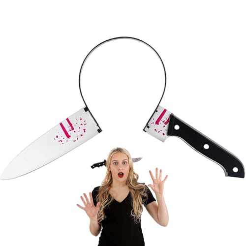BUKYCAT Messer im Kopf Haarreif,Halloween Horror Haarreif, Messer im Kopf Horror Accessoire, Halloween Zombie Kostüm Zubehör Party, Horror Haarschmuck für Karneval, Fasching, Cosplay