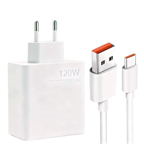 Cargador Carga Rápida de 120 W con Cable de Datos USB-C de 1.5 M y Adaptador de Corriente para Note 13/13C/13 Pro/14C/14T/14T Pro/14/12/12 Pro, Adaptador de Corriente Tipo C