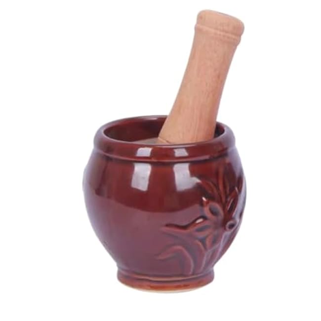 QUQUQ Mortar and Pestle Set Old-Fashioned Garlic Mortar Ceramic Garlic Pounder Household Grinder Pestle Set Seasoning Spice Tools