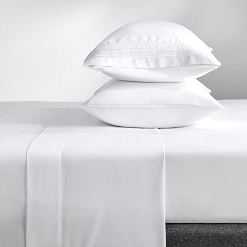 CozyLux Queen-Size-Bettwäsche-Set 1800 Serie 4-teilig bestickt doppelt gebürstete Mikrofaser Bettlaken 40,6 cm tiefe Tasche Hotel weich Luxus hypoallergen Bettwäsche Set knitterfrei weiß Cover