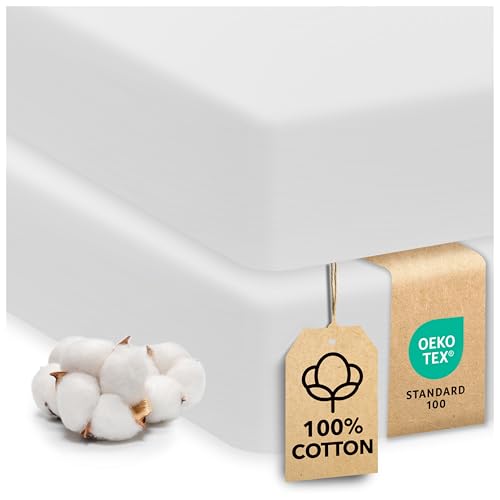 Image of Cotton Crib Sheets 2 Pack – Sweety Fox Mini Fitted Sheets for Baby Boys and Girls, Soft Jersey Knit for Crib or Toddler Bed, White