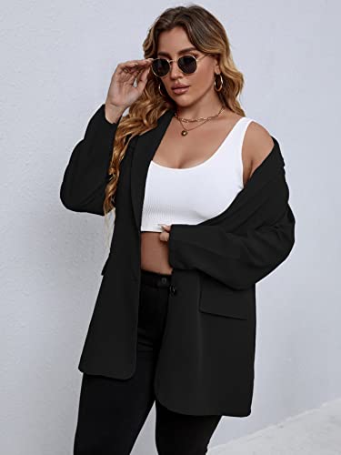 WDIRARA Women's Plus Size Button Front Long Sleeve Blazer Work Office Jacket4