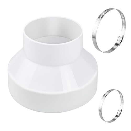 150mm to 100mm Ducting Reducer, 6 to 4 inch Round Duct Pipe Reduction Connector Extractor Fan Reducer with Stainless Hose Clips(91-114mm,141-165mm) Duct Pipe Connector Adaptor