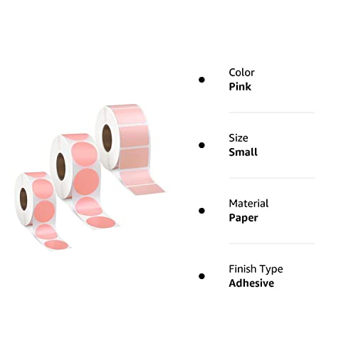 3 Rolls Mini Thermal Labels Thermal Printer Sticker 0.8 Inch-1.2Inch Small Size Self Adhesive Thermal Stickers Address Shipping Barcodes Sticker Labels For Printer, Square And Circle (Pink) #TOP7