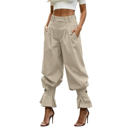 Pantalon sarouel femme taille haute bouffant à plis