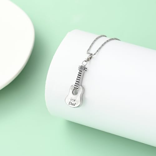Yinplsmemory Cremation Jewelry Carved Guitar Urn Necklace for Ashes for Dad Cremation Pendant Ashes Holder Memorial Keepsake Urn Necklace for Women/Men3