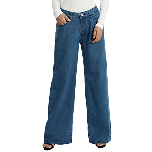Franhais Women Wide Leg Denim Pants Fashion High Waist Straight Leg Baggy Flared Y2K Jeans Trousers Streetwear