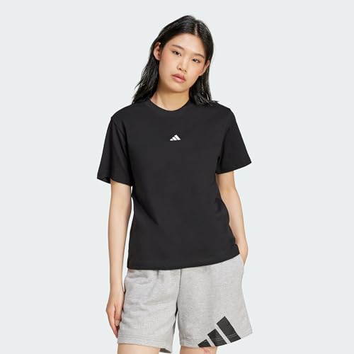Adidas Damen Essentials Small Logo Cotton T-Shirt, Black/White, M