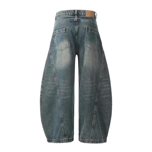 Mens Wide Leg Spliced Denim Pants Washed Distressed Loose Fit High Street Casual Trousers3
