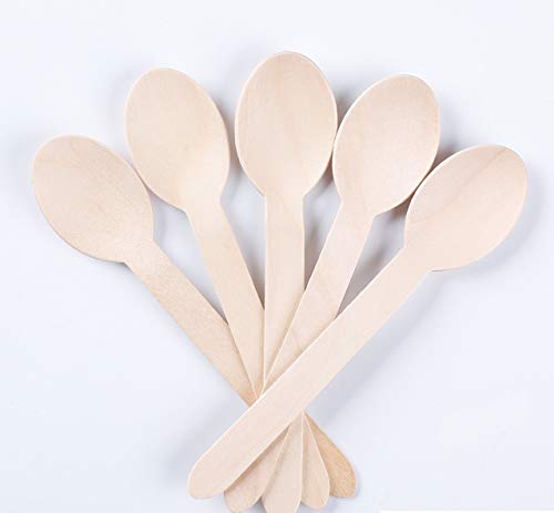 Sparx Disposable bamboo Wooden Spoons Natural Birch Wood Biodegradable Utensils Cutlery Eco-Friendly Green 100 pack