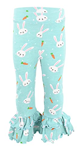 Image of Unique Baby 2 Piece Girls Double Ruffle Leggings Outfit with Short Sleeve Shirt Kid and Toddler Clothes Set