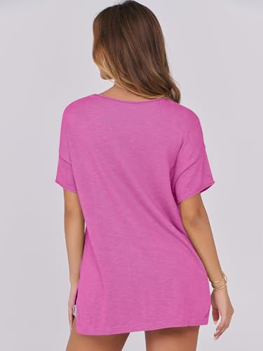 Caracilia Women Summer Lightweight Sweater Top Oversized Short Sleeve Drop Shoulder Seams Outside Casual T-Shirts Trendy 20254