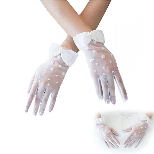 QIWEIS Damen Handschuhe Spitze Kurz Hochzeit Spitze Handschuhe Sonnenschutz Handschuhe Kurz Hochzeit Brauthandschuh Damen Lace Handschuhe Satin Weiß Damen Spitze Handschuhe Brauthandschuhe Cover