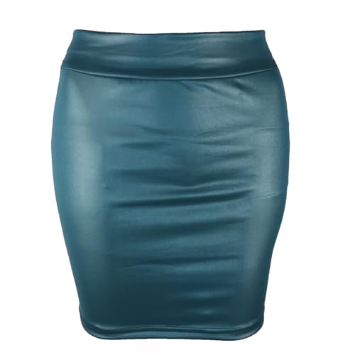 Minifalda plisada para mujer, metalizada brillante, aspecto mojado, piel de PVC, corta, elástica, para fiesta, cintura alta, para club, para mujer, Reino Unido, azul, XXL