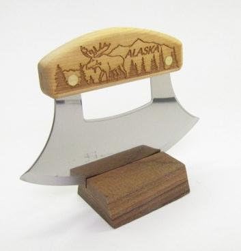 Inupiat Birch Alaska Cutlery Ulu Knife Moose in the Trees
