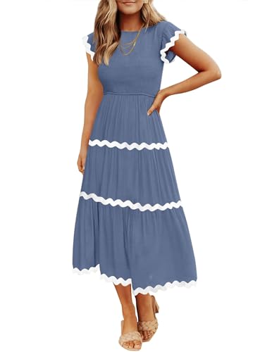 Image of ZESICA Womens Summer Casual Smocked Flowy Midi Dress