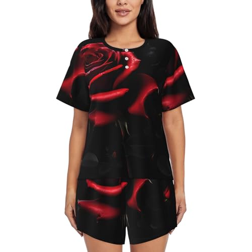 Ensemble de pyjama doux femme court col rond à motif floral roses
