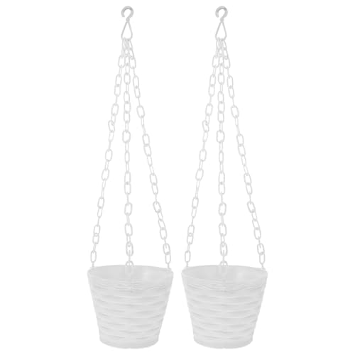 Gatuida Set 2 Pezzi Vaso di Fiori Sospeso in Plastica Bianco Gancio Cesto Appeso per Piante da Giardino e Decorazione Casa Porta Piante Sospeso per Balcone e Salotto